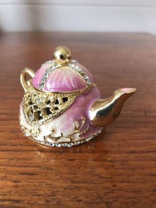 Vintage Miniature Kitsch Metal And Stone ? Teapot Diamante 3