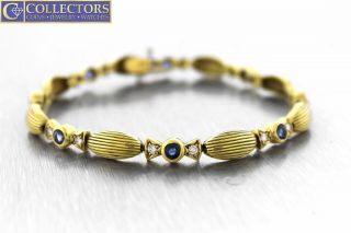 Vintage Estate 18k Yellow Gold 0.  80ctw Blue Sapphire Diamond Link Bracelet