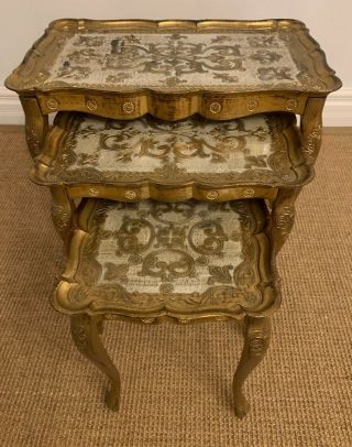 Set Of 3 Gold Nesting Tables Hollywood Regency Florentine Made In Italy
