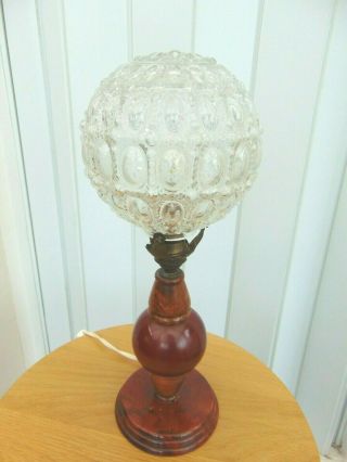 French Art Deco Bakelite & Burlwood Table Lamp With Hobnail Glass Globe Shade