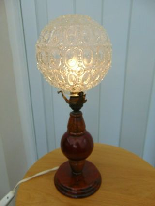 FRENCH ART DECO BAKELITE & BURLWOOD TABLE LAMP with HOBNAIL GLASS GLOBE SHADE 3