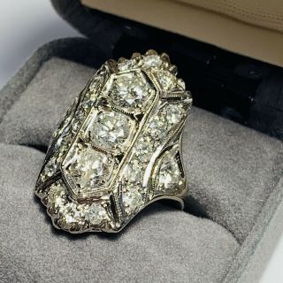 Stunning Art Deco Era 2.  75 Ctw Diamond 14k Filigree Statement Ring