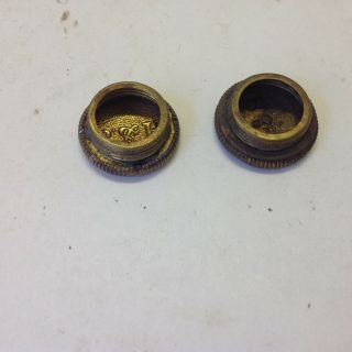 2 antique brass B & H embossed oil lamp filler caps Bradley & Hubbard 2