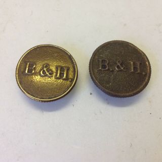 2 antique brass B & H embossed oil lamp filler caps Bradley & Hubbard 3