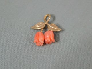 Vintage 14k Gf Carved Angel Skin Coral Tulip Flower Charm Pendant Petite