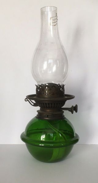 Antique Victorian Emerald Green Drop In Oil Lamp