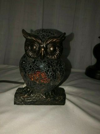 Brown Mosaic Owl Lamp - Amber Glow - Night Light - Halloween