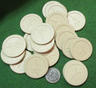 Twenty Old Clay Composite Horse & Jockey Poker Chips Cream Colored