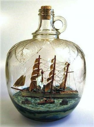 Folk Art Diorama Of The Ship " Tvetfala " In A Bottle