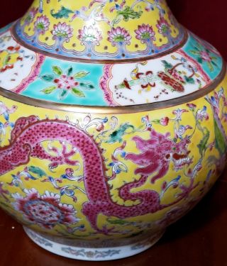 Vintage Chinese Porcelain Large Vase Famille Rose Enamels Dragons Marked 3