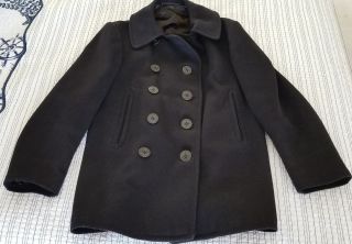 Vtg Wwii Us Navy Pea Coat Naval Clothing Factory Wool Cord Pockets 10 Button 38