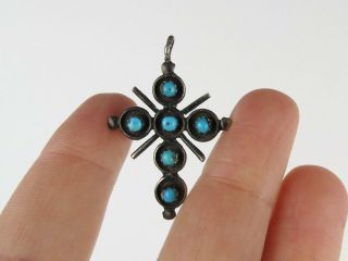 Vintage Zuni Petite Sterling Silver Turquoise Old Pawn Cross 1.  5 " Tall