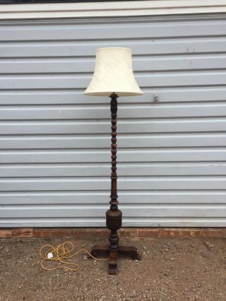Vintage Oak Floor Standard Lamp With Shade