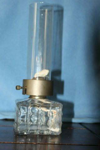 Vintage Oil Lamp Lamplight Farms Square Glass Base Tube Shaped Chimney 91/4 " Tall