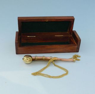 Bosun Whistle 5 " In Brass / Copper / Bronze With Wooden Box / Boatswain