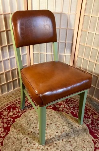 Vintage Steelcase Metal Tanker Upholstered Industrial Office Chair Model C143