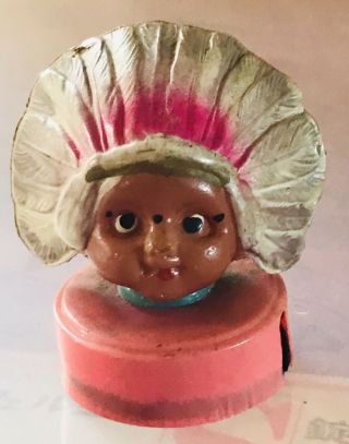 Vintage Celluloid Japan Indian Head Tape Measure Toy Japanese