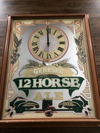 Vintage Genesee 12 Horse Ale Beer Bar Advertising Mirror Wall Clock Sign