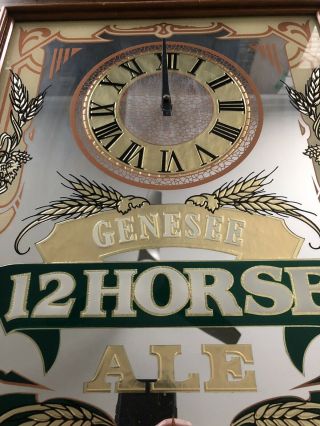 VINTAGE Genesee 12 Horse Ale Beer Bar Advertising MIRROR Wall Clock Sign 2