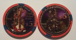 $5 Las Vegas Palms Playboy Club Happy Holidays 2008 Casino Chip - Uncirculated