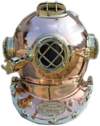 Vintage Copper Brass Diving Helmet U.  S Navy Mark V Deep Sea Divers Boston 18 "