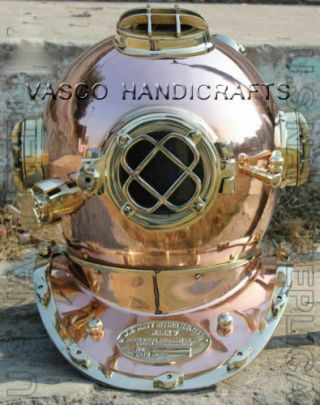 Vintage Copper Brass Diving Helmet U.  S Navy Mark V Deep Sea Divers Boston 18 