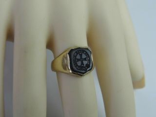 Antique 15ct Gold Bloodstone Intaglio Seal Ring In This Sign Thou Shalt Conquer