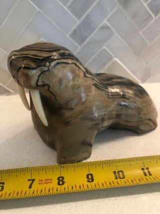 Antique Signed Canadian Eskimo Walrus Soapstone Carving