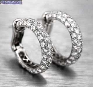 Stunning Ladies Tiffany & Co.  950 Platinum 4.  40ctw Diamond Hoop Huggie Earrings