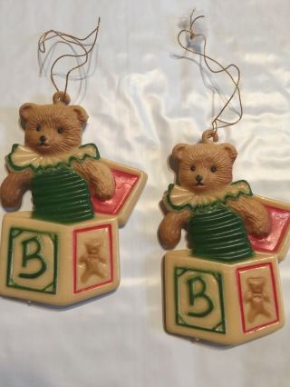 2 Gordon Fraser 1983 Christmas Ornament Teddy Bear Jack In The Box Japan
