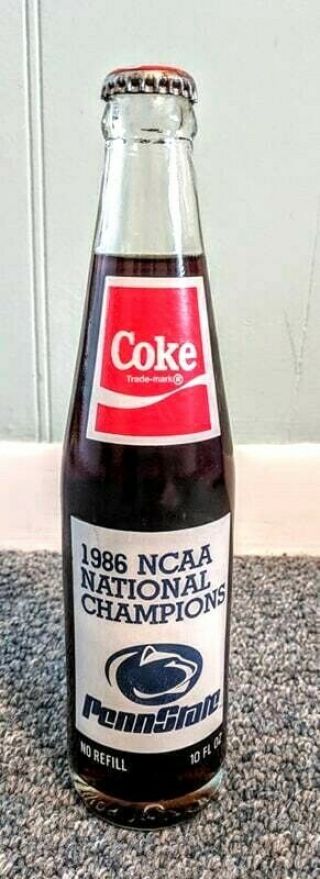 Coca - Cola Bottle 1986 Penn State National Championship Glass Bottle - Joe Paterno