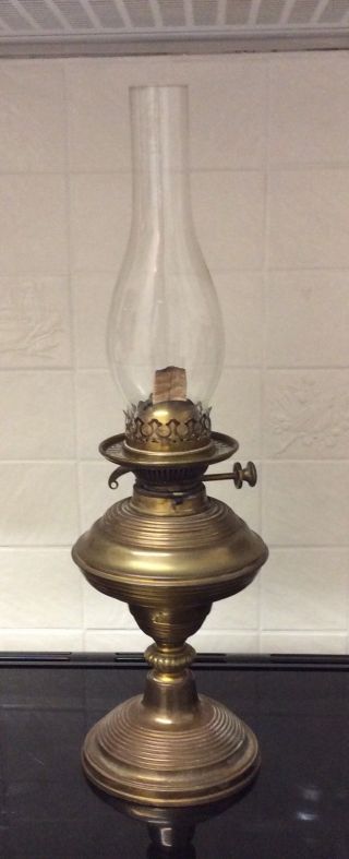 Antique Brass Oil Lamp Burner With Shade,  Hinks No 2 Duplex,
