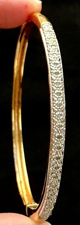 Vtg Sterling Silver 925 Gold Tone Diamond Clamper Bracelet Marked 7 " 13.  5g A005
