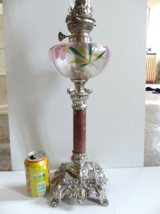 Lovely Antique Oil Lamp With Hand Painted Font
