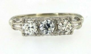 Art Deco 0.  65 Ct European Cut Diamonds 3 Stone Band Ring