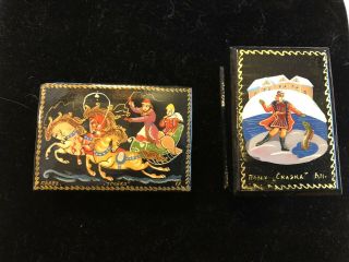 Two Russian Laquer Boxes - - Black W/red Interiors,  Vintage