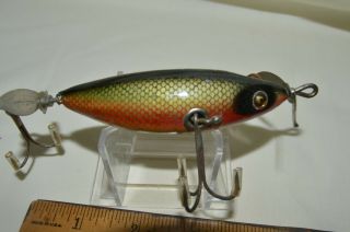 Vintage Heddon Sos Fishing Lure Wood Glass Eyes Great Color