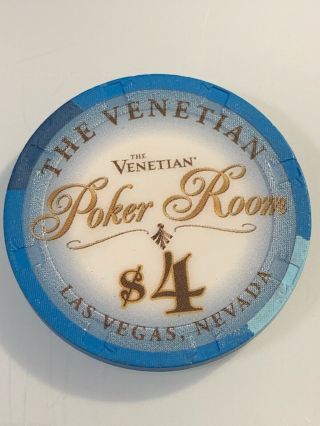 The Venetian Poker Room $4 Casino Chip Las Vegas Nevada 3.  99