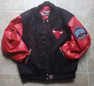Vtg Chicago Bulls Nba Letterman Leather Jacket (j.  H.  Dundee Design) - M Jordan