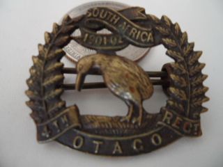 Ww1 Zealand Army 4th Otago Rifle Reg.  Cap Badge - Authentic