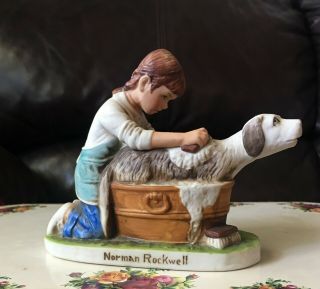 1979 Norman Rockwell Limited Figurine Girl Bathing A Dog -