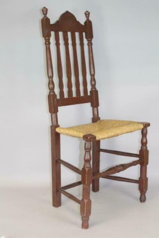 A Rare William & Mary 18th C Chelmsford Ma Bannister Back Chair Paint
