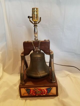 Vintage Leviton Lamp Ceramic Handpainted Signed Liberty Bell 17 In Tall