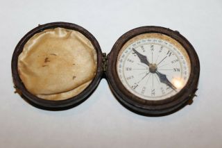 Antique Leather Bound Pocket Compass & Brass Compass