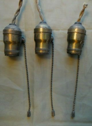 Antique Matching Set Of 3 Arrow Brass Fat Boy Pull Chain Sockets For Lamp Repair