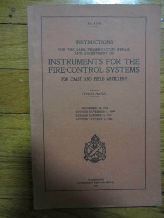 Ww1 1917 Technical Book On Instruments For The Fire Control System Artillery