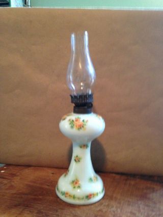 Antique Milk White Glass Boudoir Oil Kerosene Lamp W/burner & Glass Globe