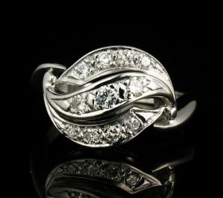 Art Deco Vintage Natural 1/2ct Old European Diamond 14k White Gold Filigree Ring