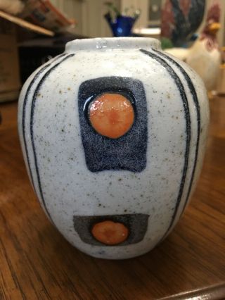 Vintage Wony Japanese Pottery Vase White Blue Orange 4 X 4
