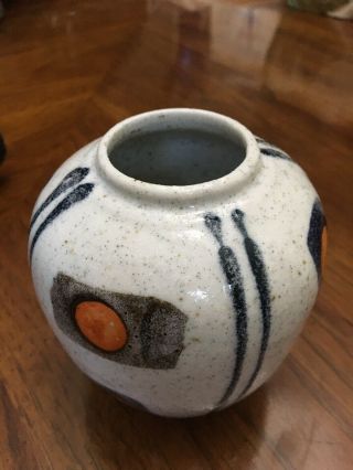 Vintage Wony Japanese Pottery Vase White Blue Orange 4 X 4 2